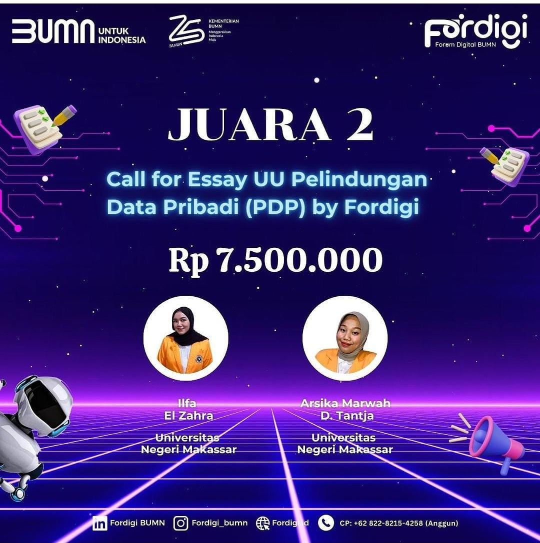 Mahasiswa Bisnis Digital UNM Juara 2 Nasional Call For Essai Fordigi Tahun 2023